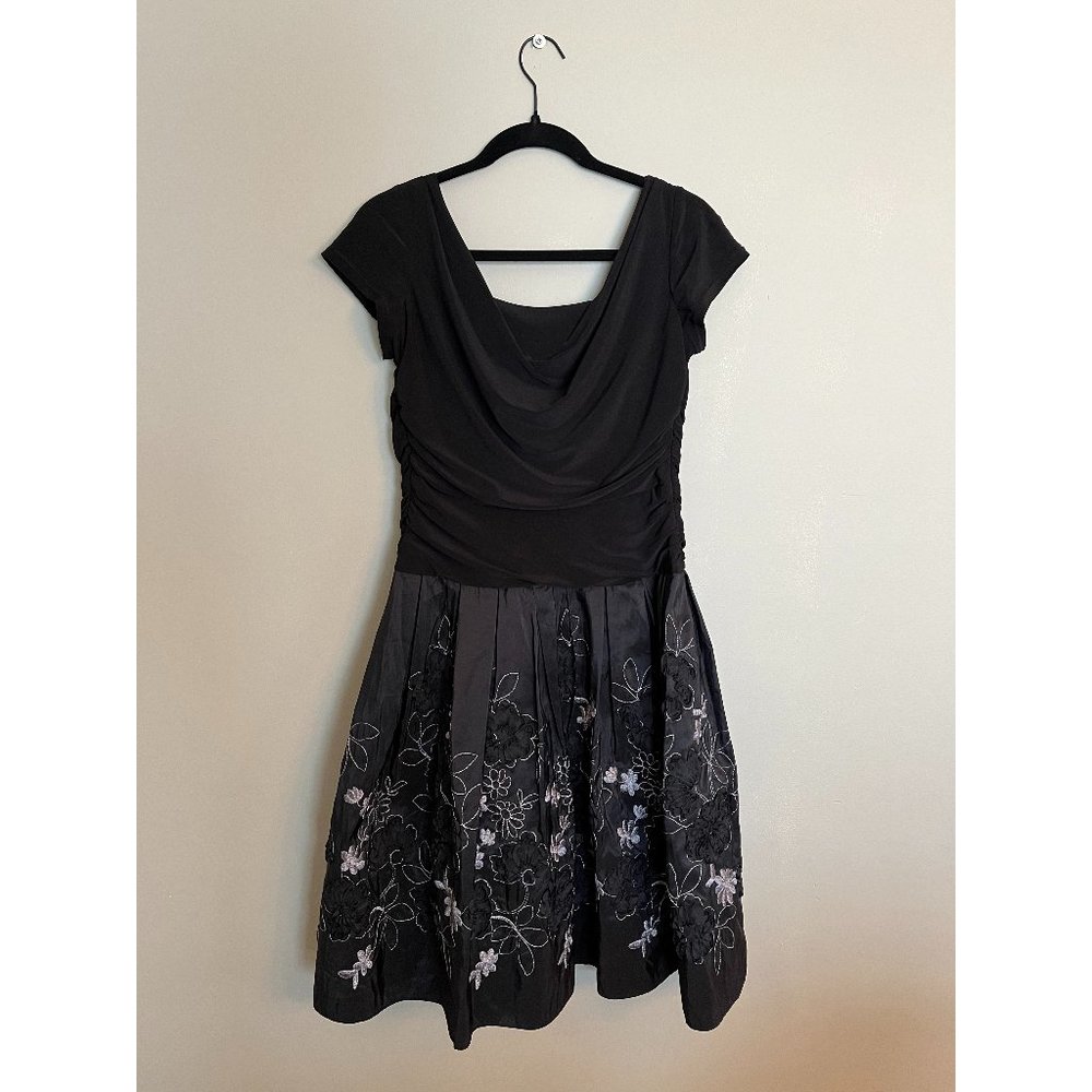 Black Dress with Metallic Floral Embroidery